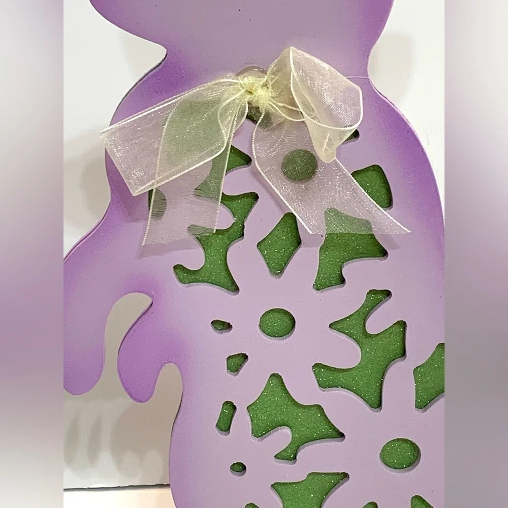 12” Easter Bunny/Rabbit Purple and Green Wooden Cut Out